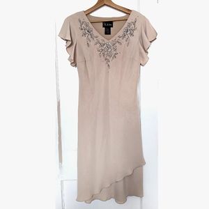 S.L. Fashion Cream Beaded Midi Cocktail Dress Size 16
